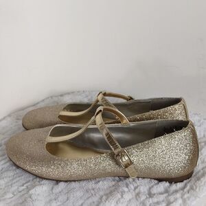 Lands' End Gold Glitter Mary Jane Flats